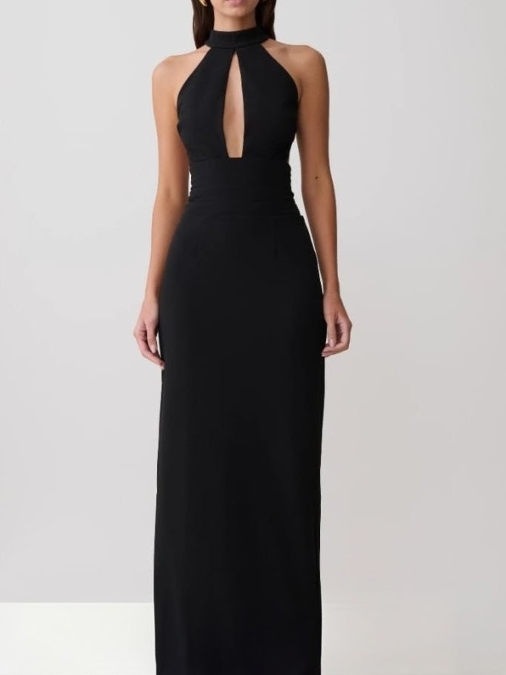 Meshki Black Halter Maxi Dress with Front Keyhole
